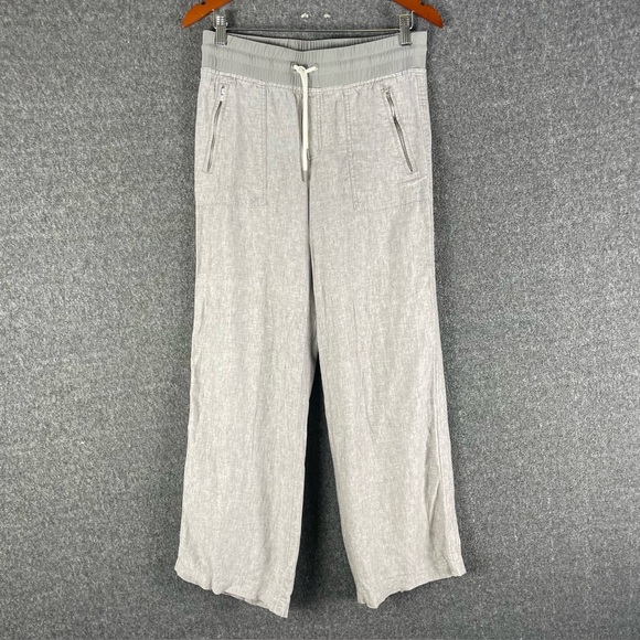 Athleta Women’s 6 Pull On Elastic Waist Gray Linen Wide Leg Pants Comfort Travel - Picture 2 of 12
